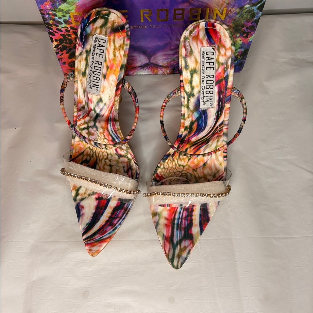 Cape Robbin Vibrant Multicolor Heels with Rhinestone Strap